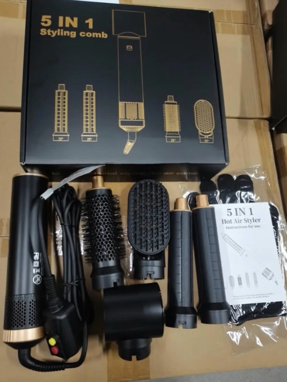 5-in-1 Black & Gold Women's Styling Comb Kit